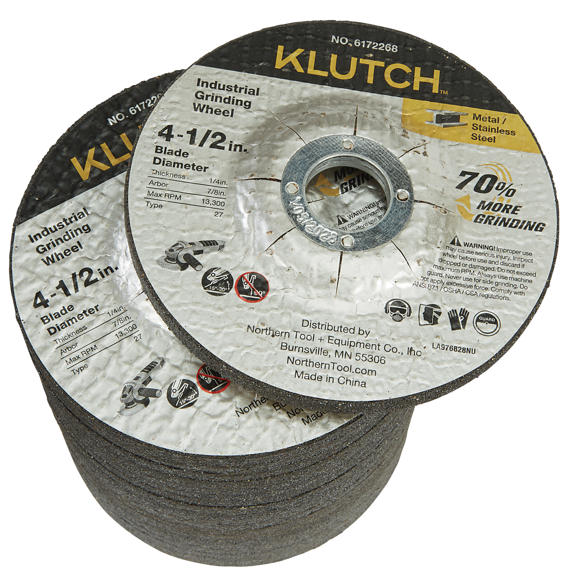 Klutch Industrial Grinding Wheels, 4-1/2in. x 1/4in. x 7/8in., Type 27, 20-Pk.